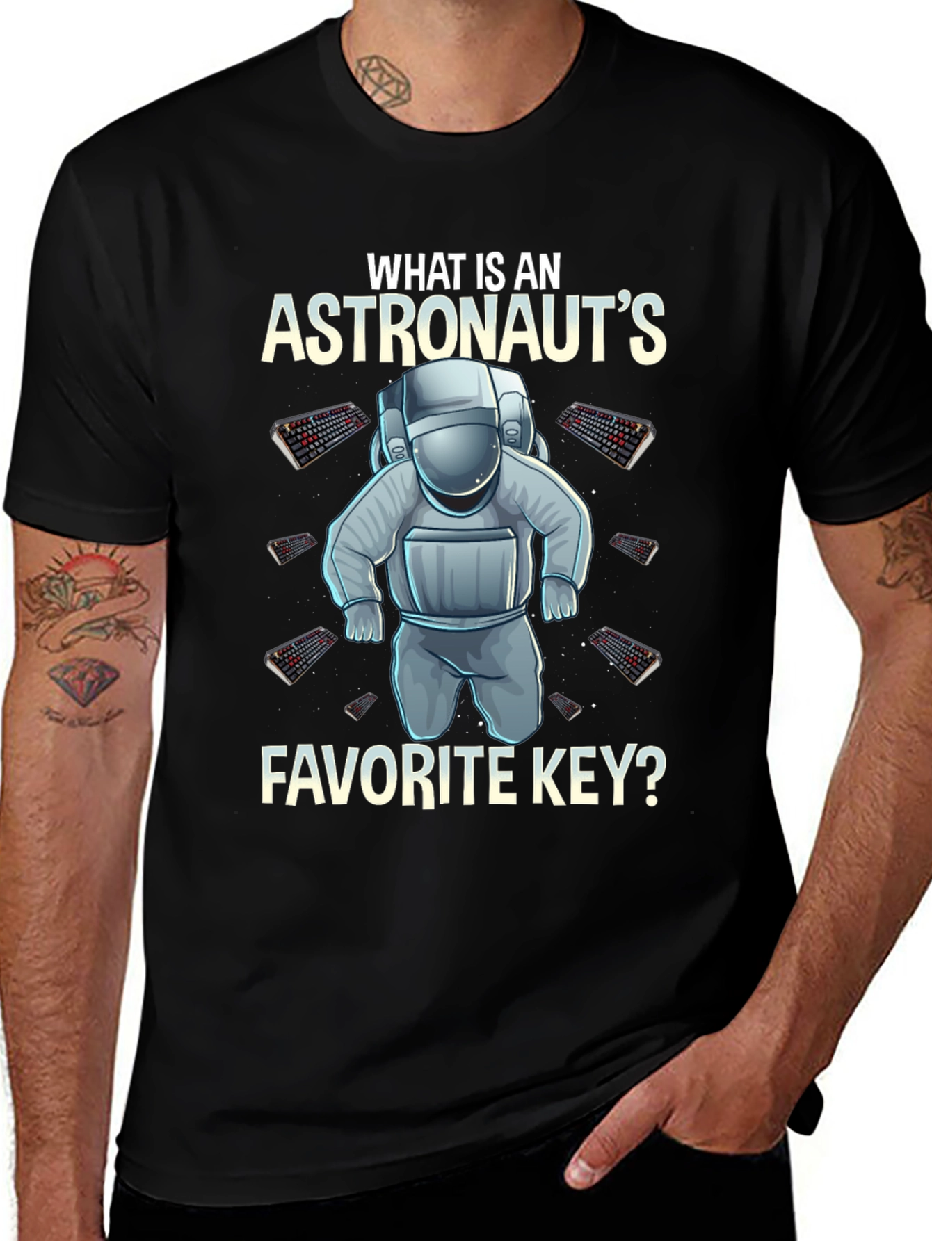 Astronaut Keyboard T-Shirt - Space Themed Pun Apparel