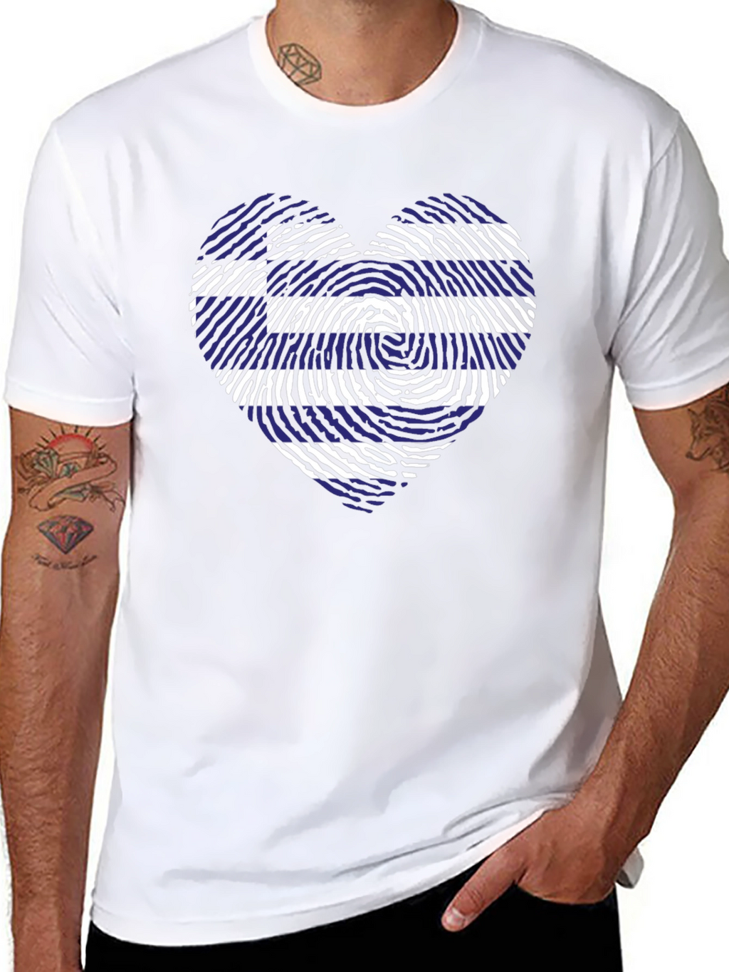 Greece Flag Heart Fingerprint T-Shirt
