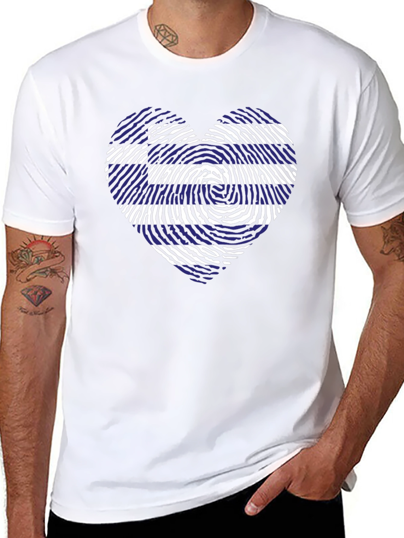 Greece Flag Heart Fingerprint T-Shirt