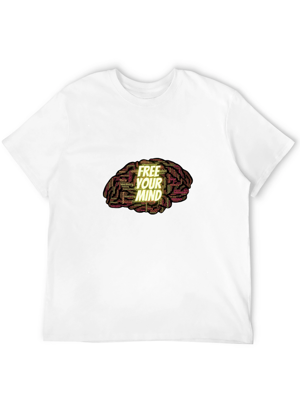 Free Your Mind Brain Word Art Black T-Shirt