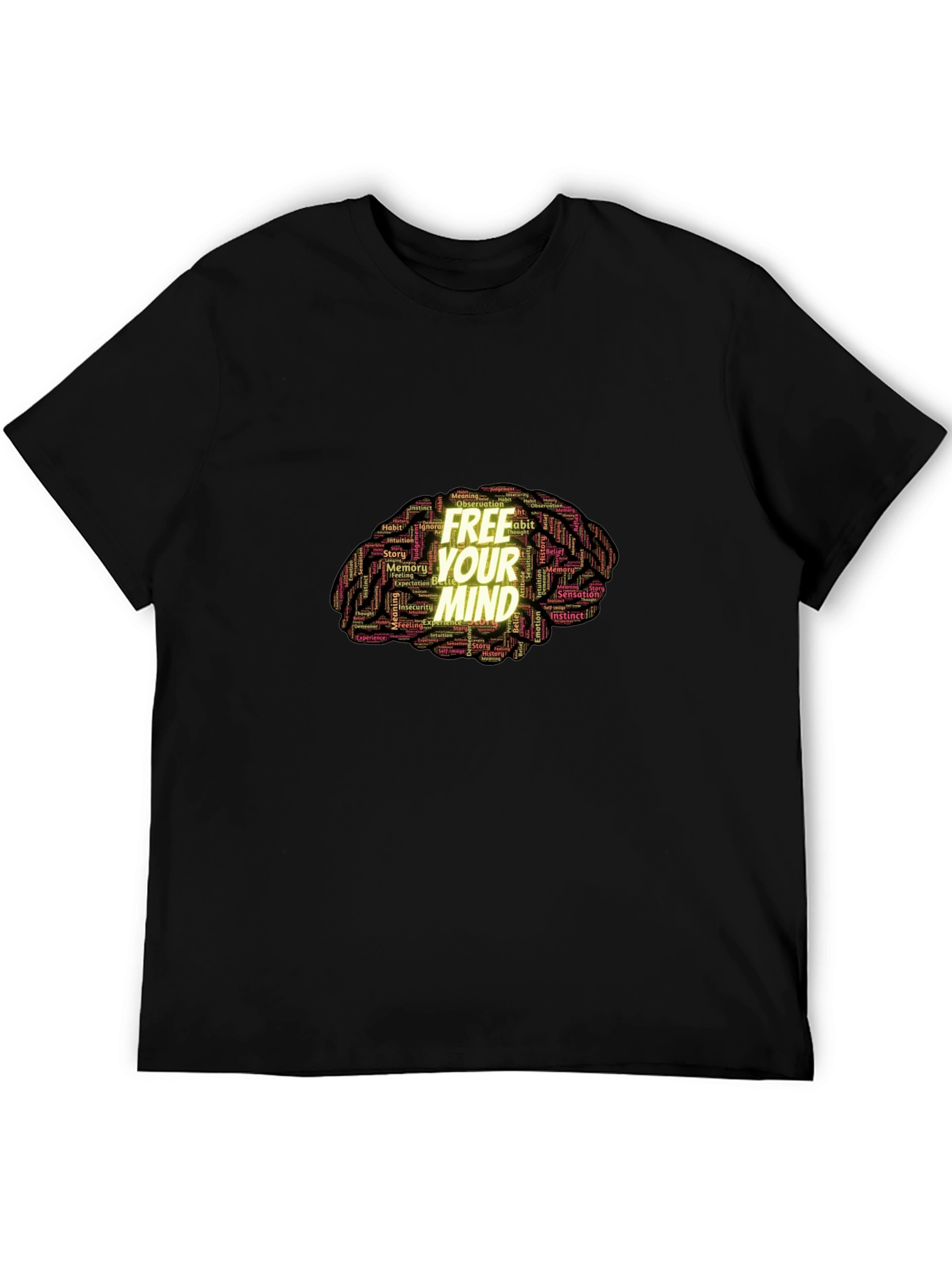 Free Your Mind Brain Word Art Black T-Shirt