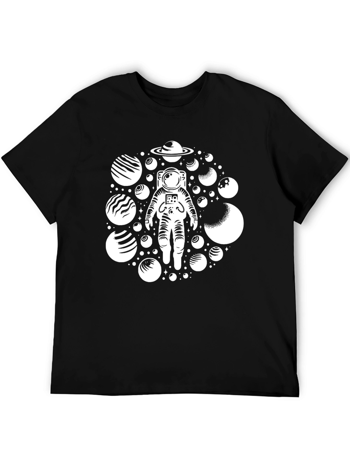 Astronaut Planets Black Graphic T-Shirt