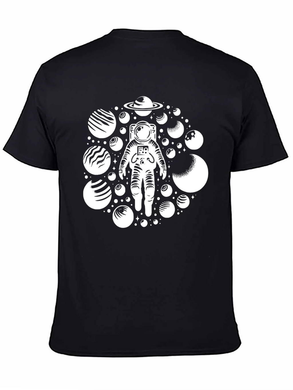 Astronaut Planets Black Graphic T-Shirt