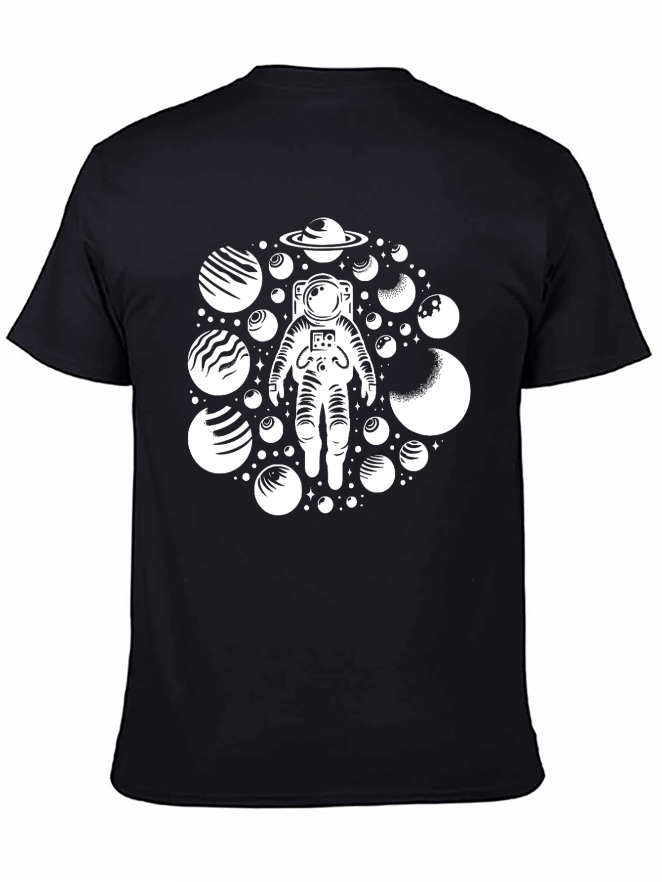 Astronaut Planets Black Graphic T-Shirt