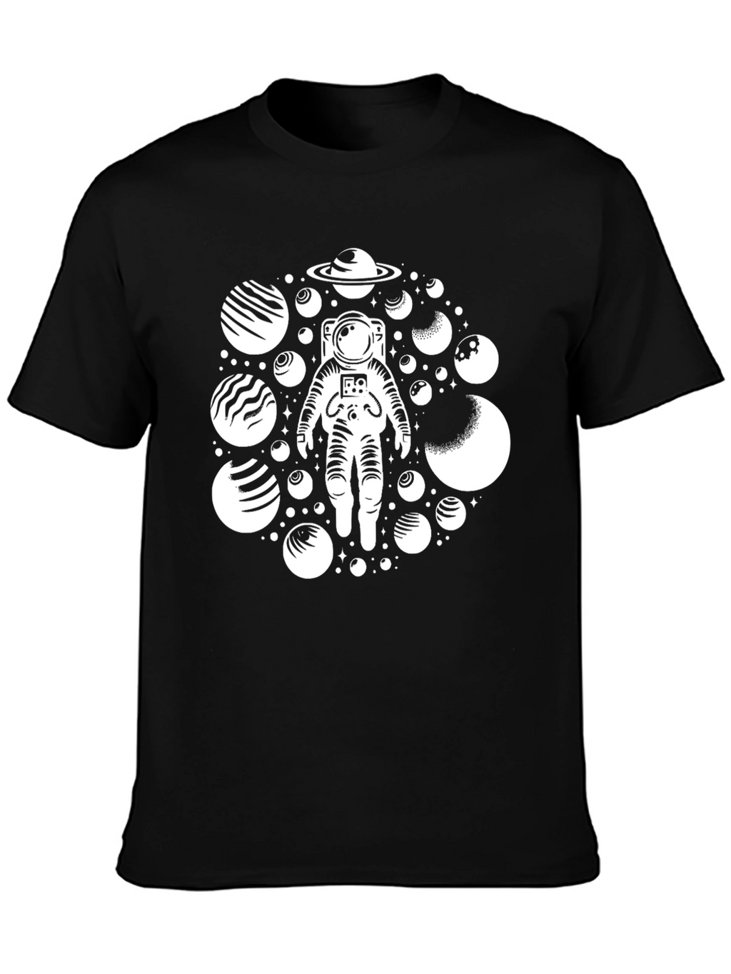 Astronaut Planets Black Graphic T-Shirt