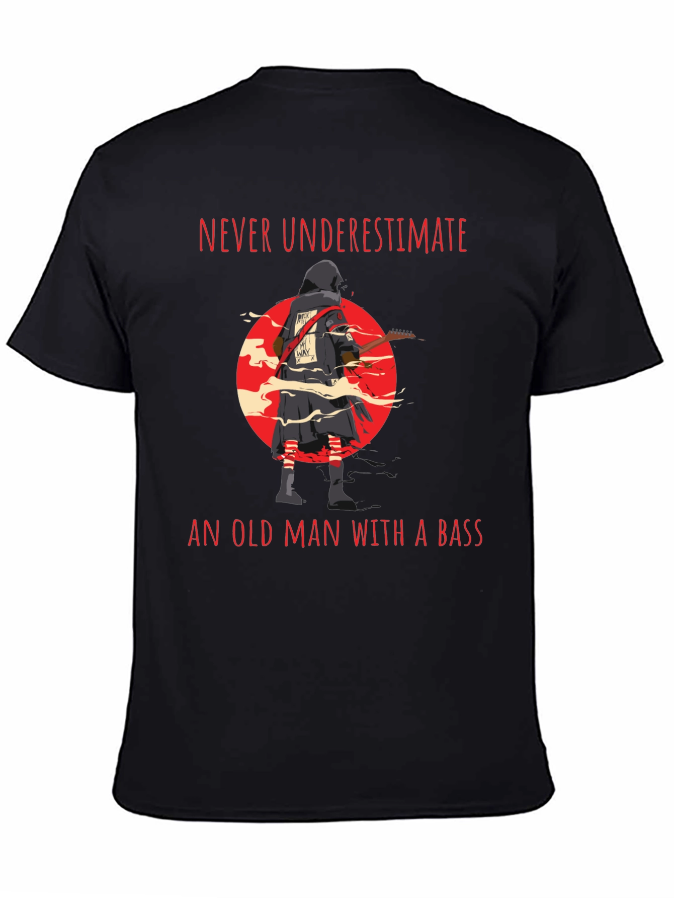 Never Underestimate Old Man with Bass Guitar T-Shirt