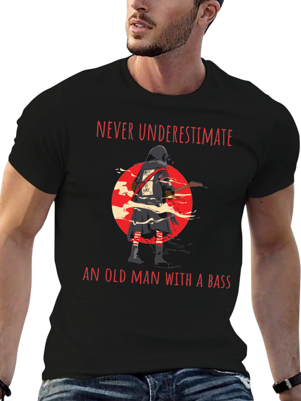 Never Underestimate Old Man with Bass Guitar T-Shirt
