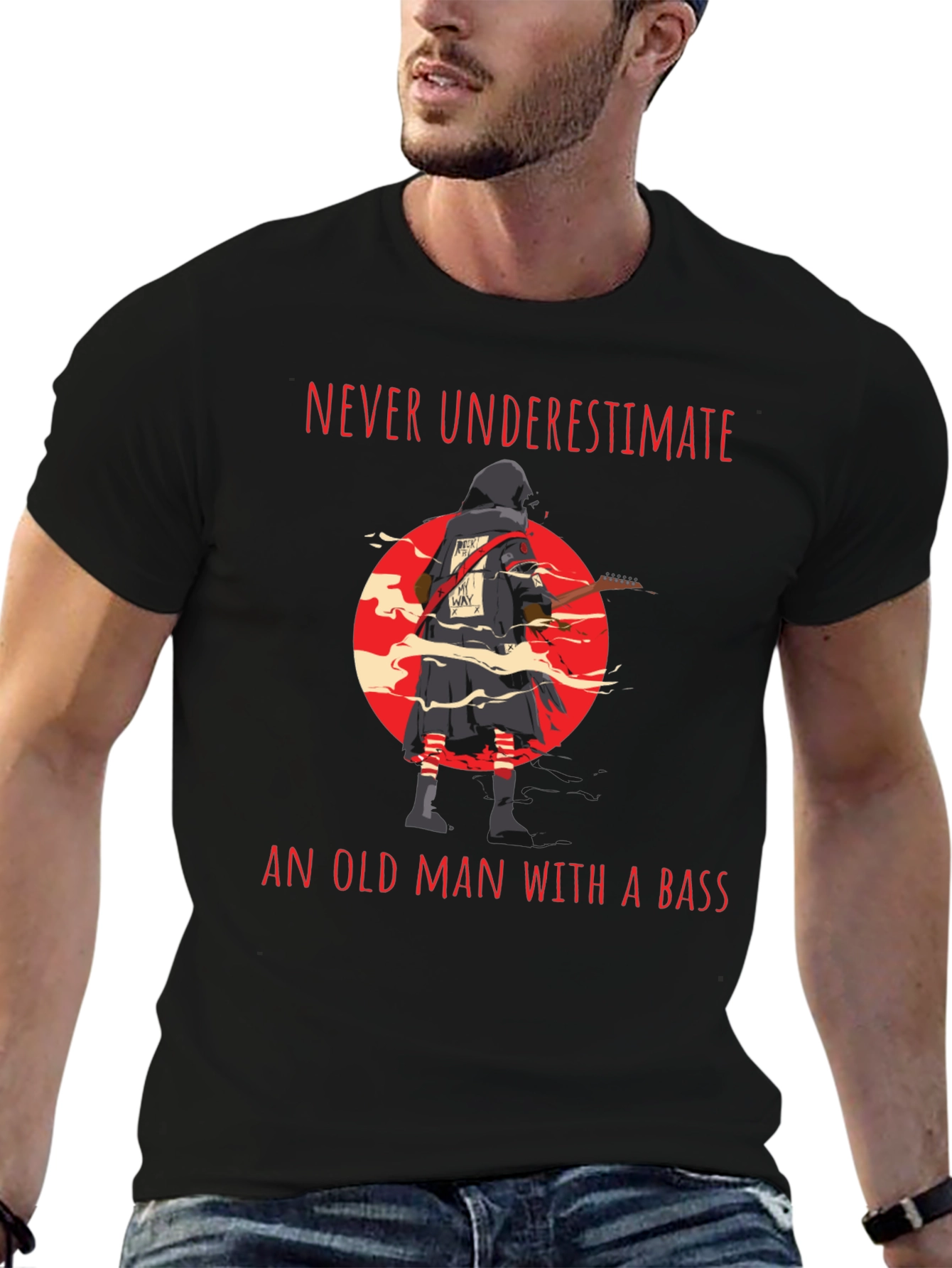 Never Underestimate Old Man with Bass Guitar T-Shirt