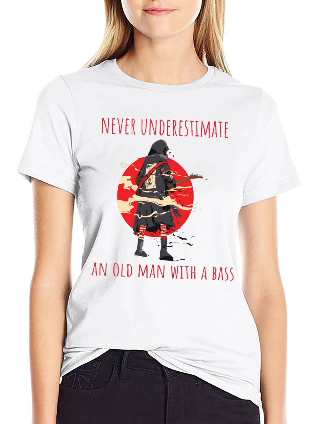 Never Underestimate Old Man with Bass Guitar T-Shirt