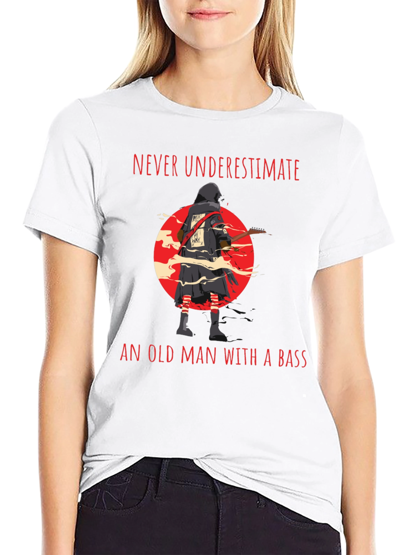 Never Underestimate Old Man with Bass Guitar T-Shirt