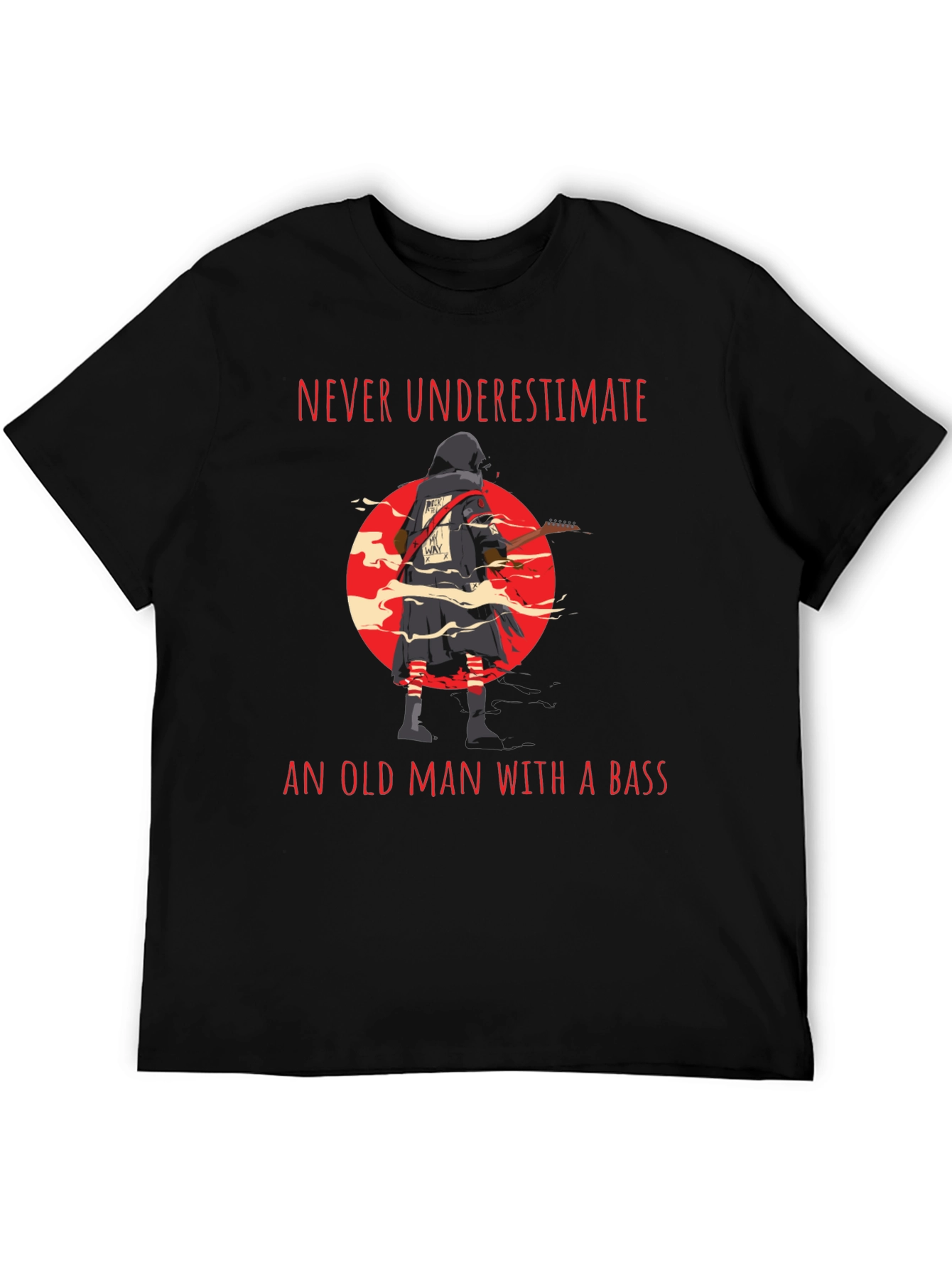 Never Underestimate Old Man with Bass Guitar T-Shirt