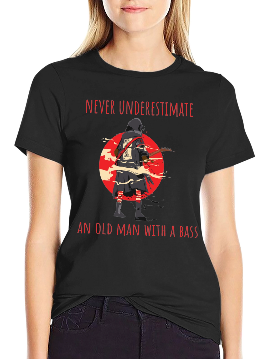 Never Underestimate Old Man with Bass Guitar T-Shirt