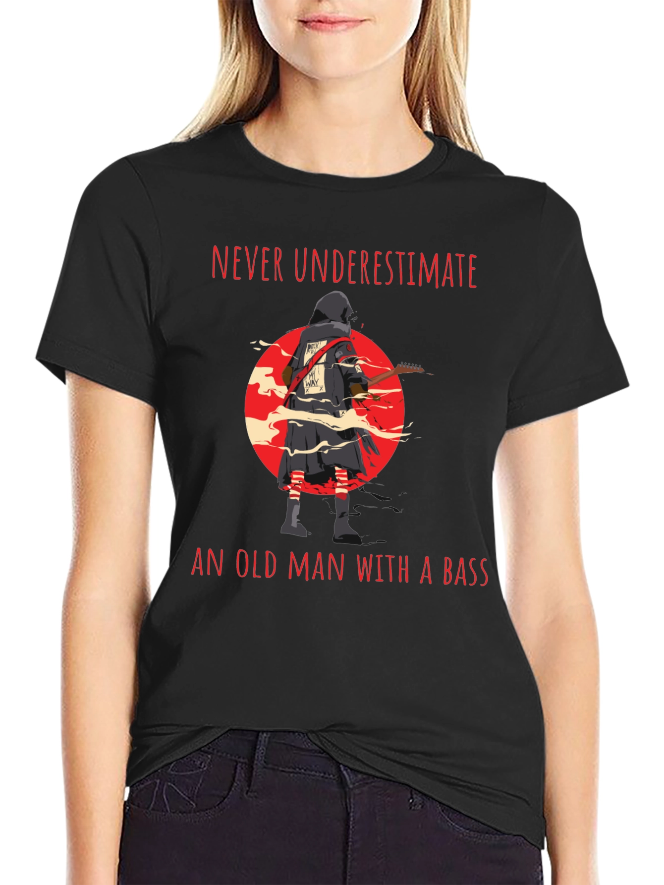 Never Underestimate Old Man with Bass Guitar T-Shirt