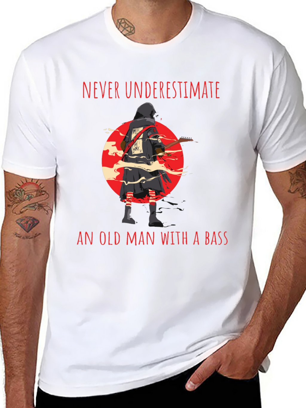 Never Underestimate Old Man with Bass Guitar T-Shirt