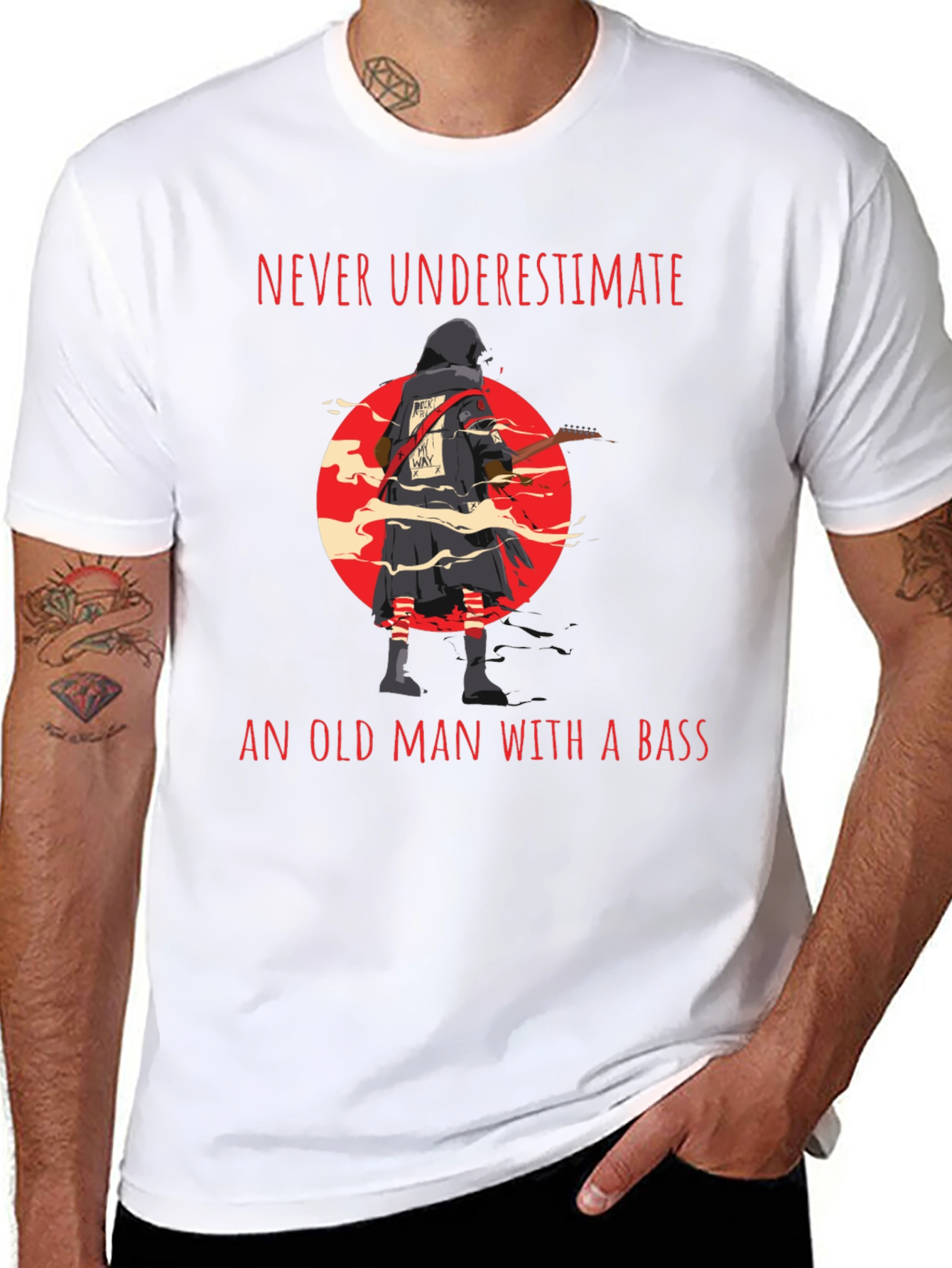 Never Underestimate Old Man with Bass Guitar T-Shirt