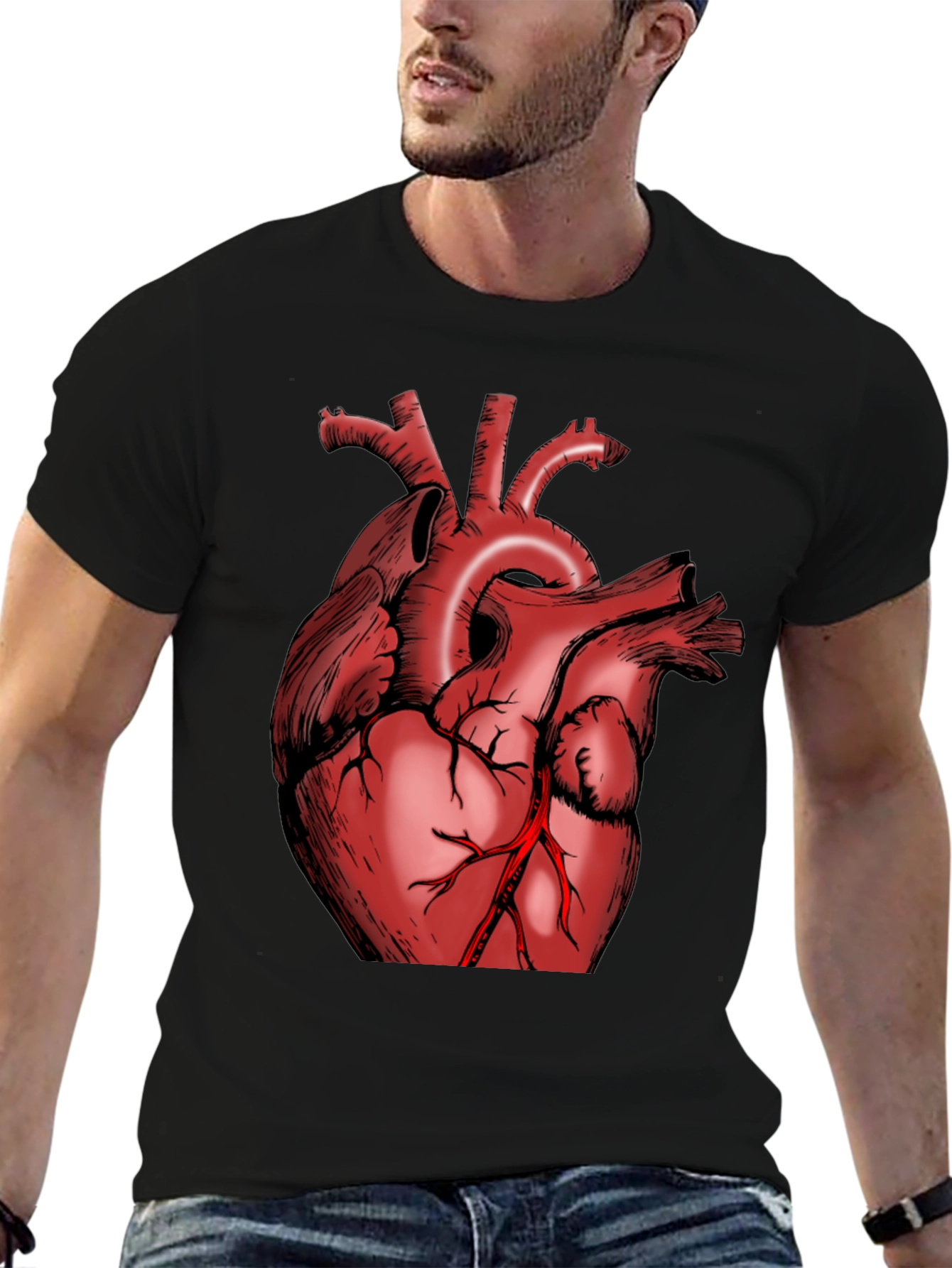 Anatomical Heart Graphic Tee - Black Cotton T-Shirt