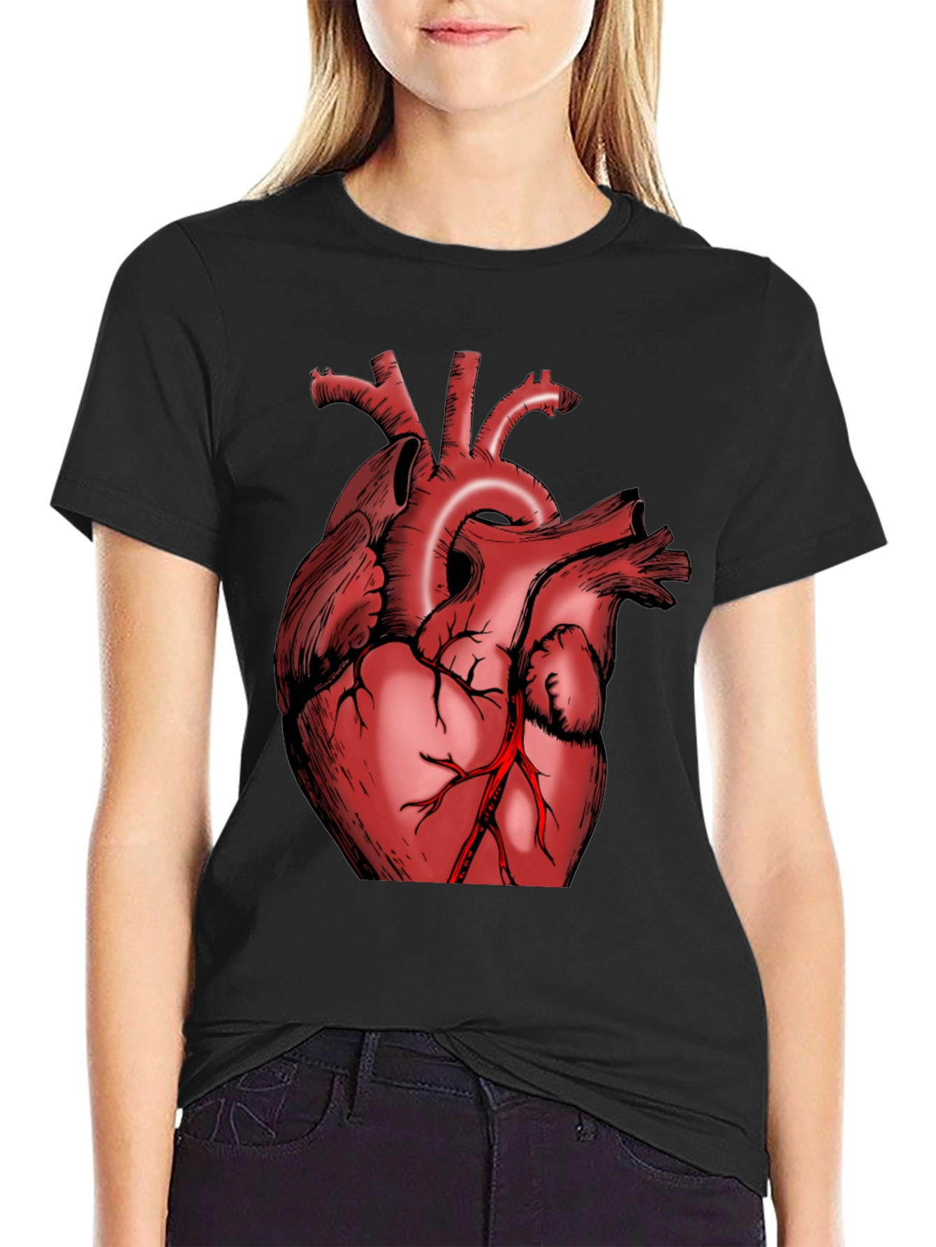Anatomical Heart Graphic Tee - Black Cotton T-Shirt