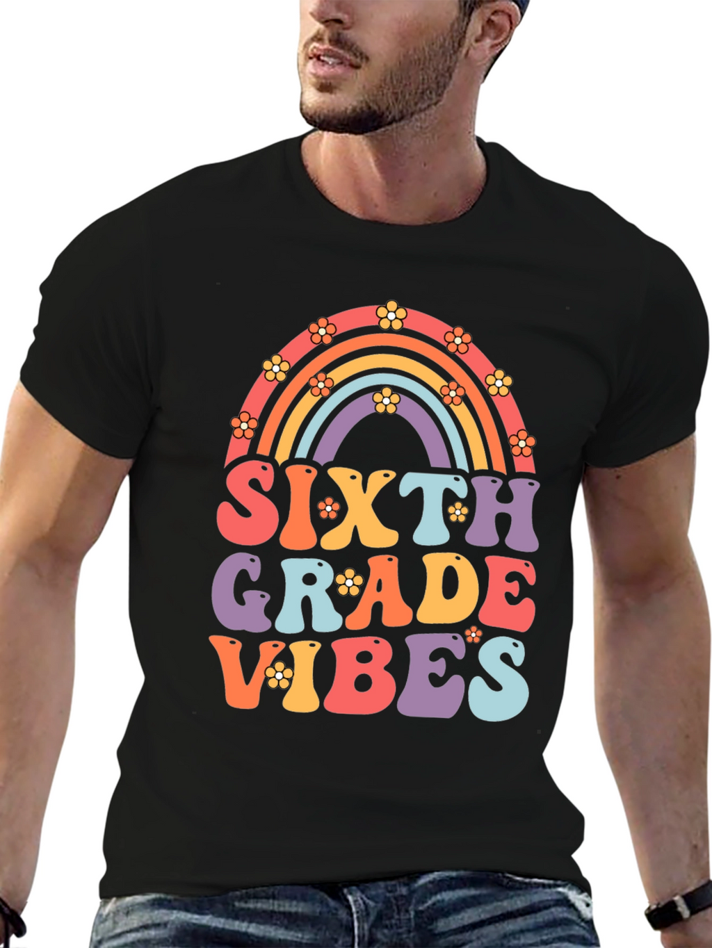 Sixth Grade Vibes Retro Rainbow T-Shirt
