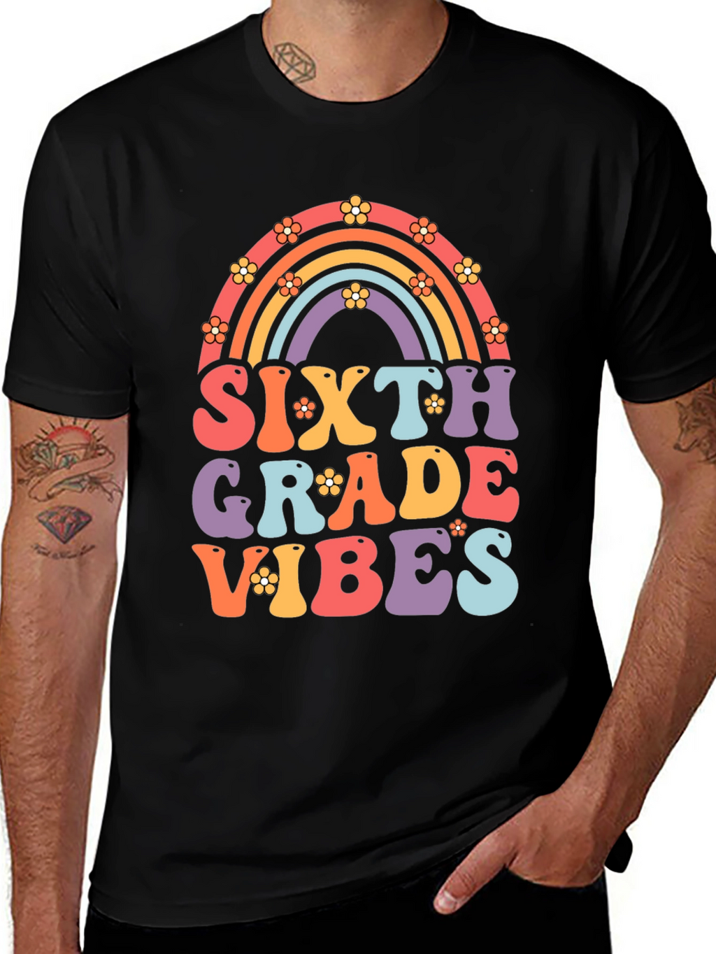 Sixth Grade Vibes Retro Rainbow T-Shirt