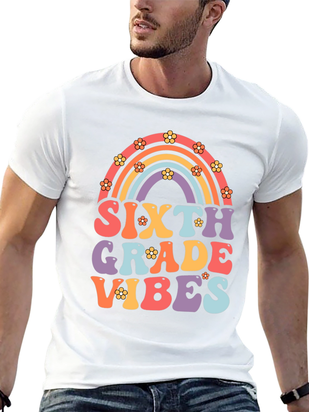 Sixth Grade Vibes Retro Rainbow T-Shirt