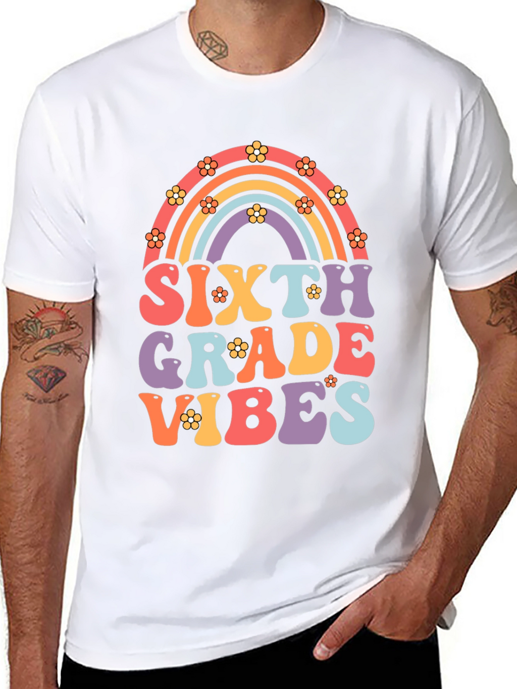 Sixth Grade Vibes Retro Rainbow T-Shirt