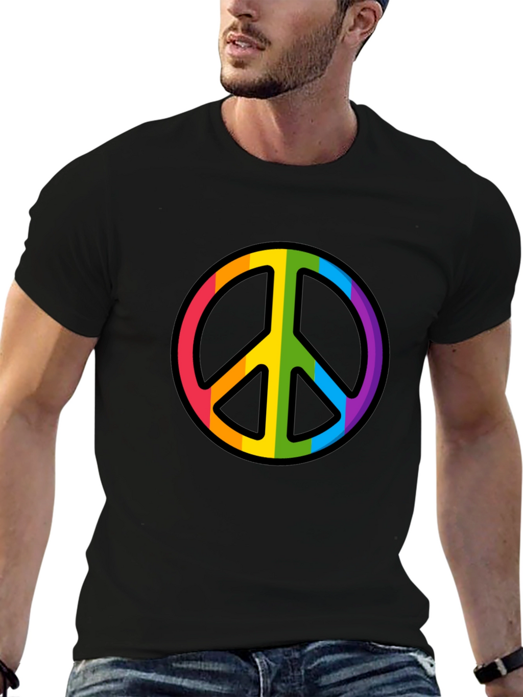 Rainbow Peace Sign Black T-Shirt