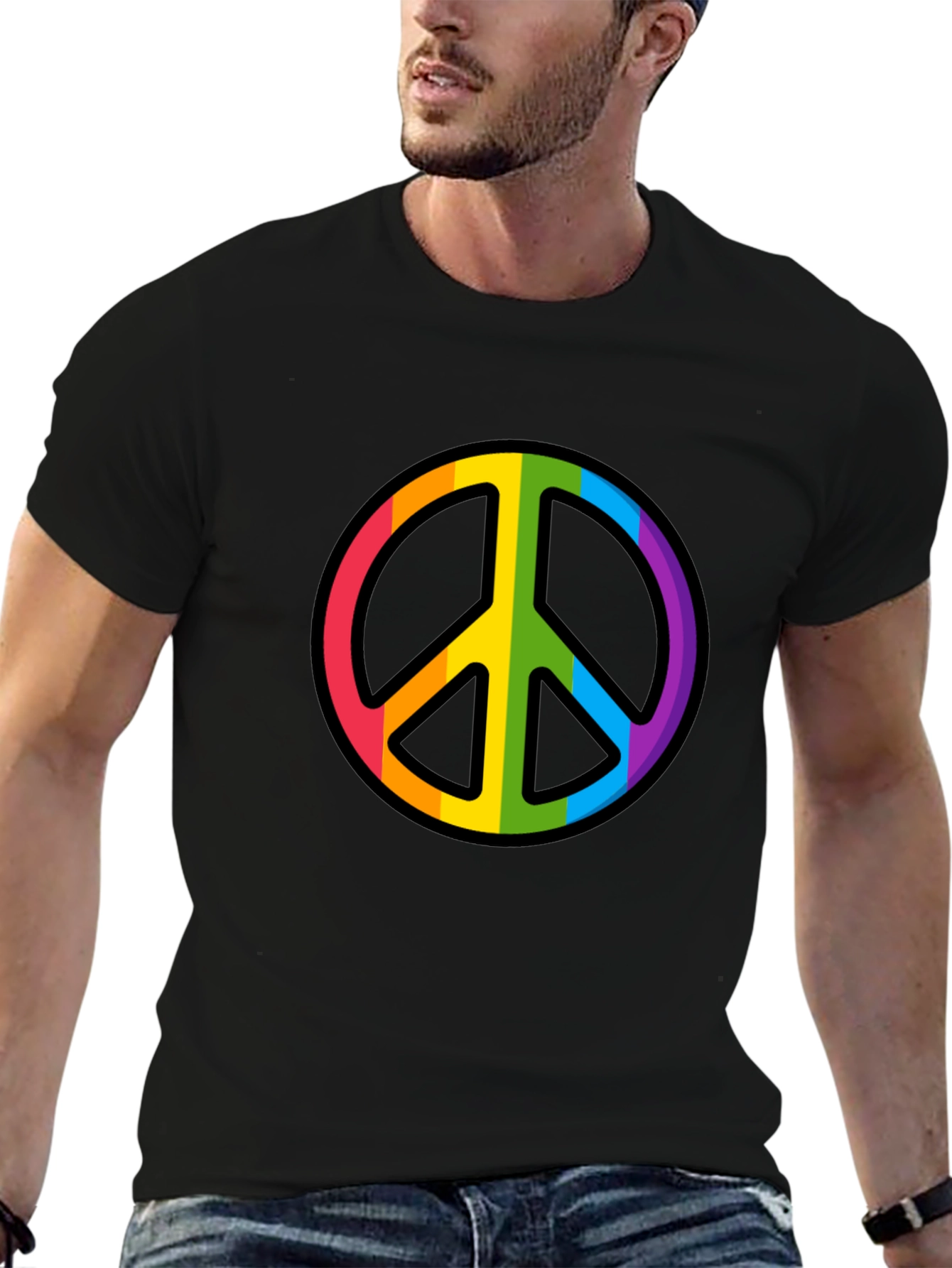 Rainbow Peace Sign Black T-Shirt