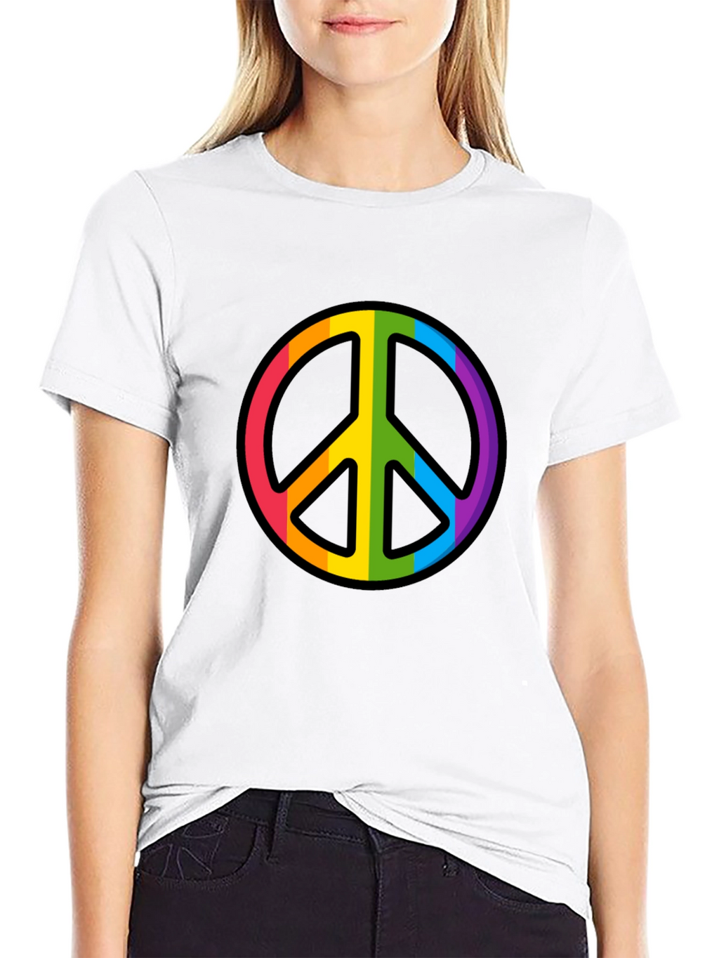 Rainbow Peace Sign Black T-Shirt