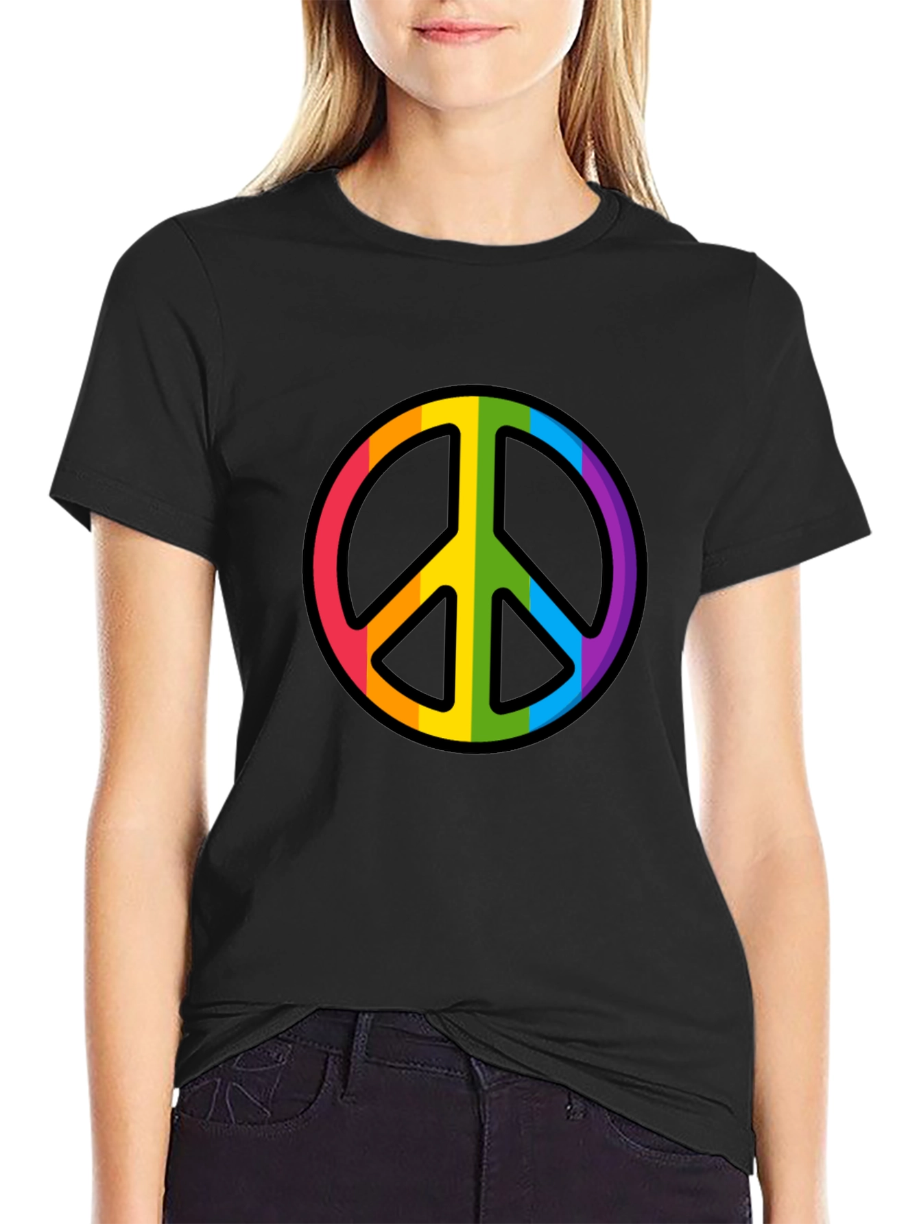 Rainbow Peace Sign Black T-Shirt