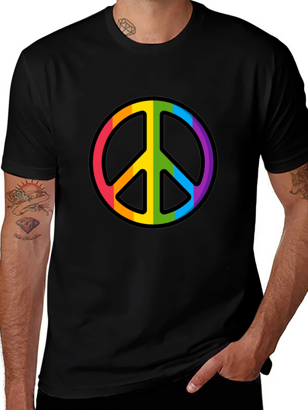 Rainbow Peace Sign Black T-Shirt