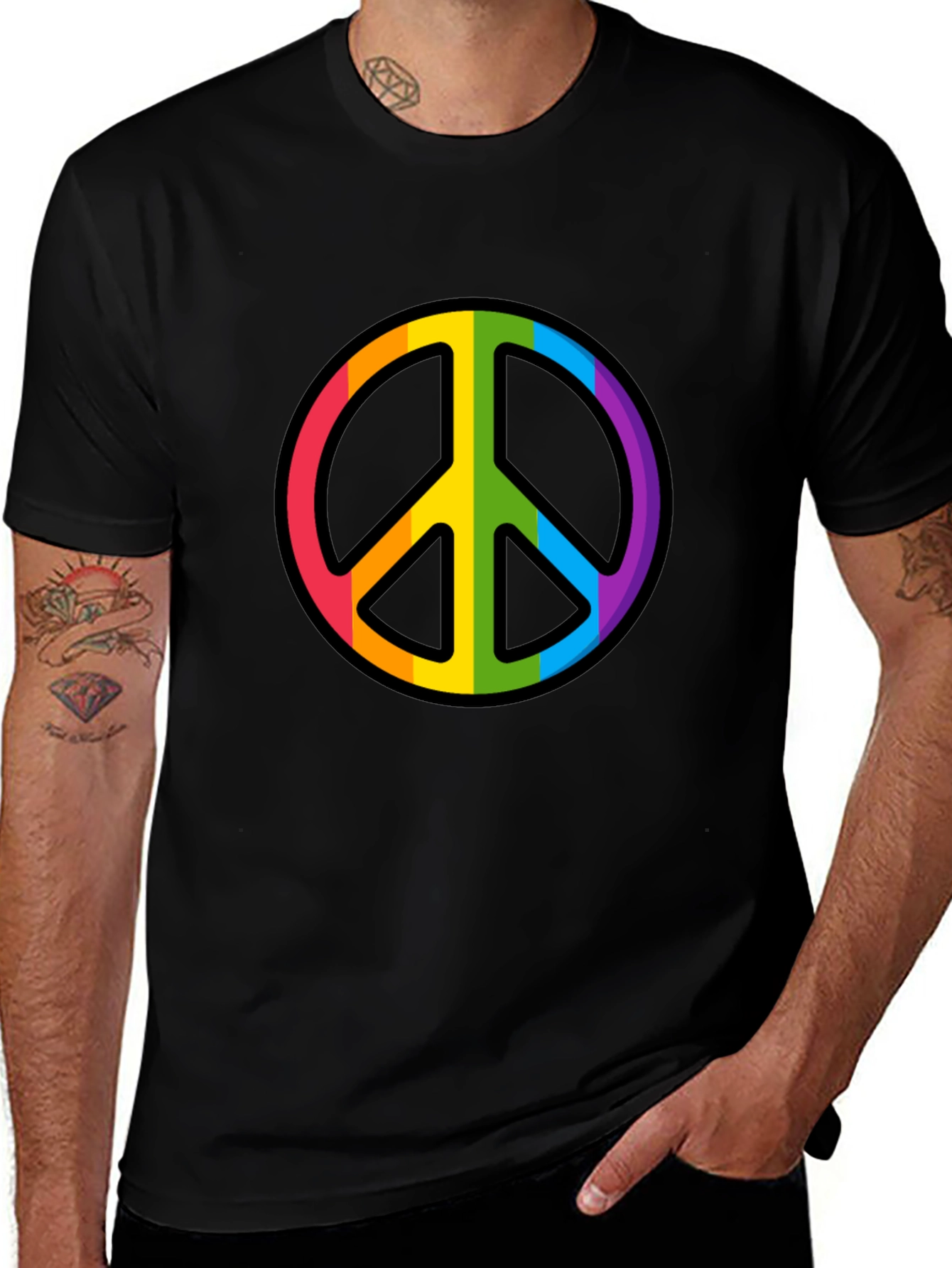 Rainbow Peace Sign Black T-Shirt