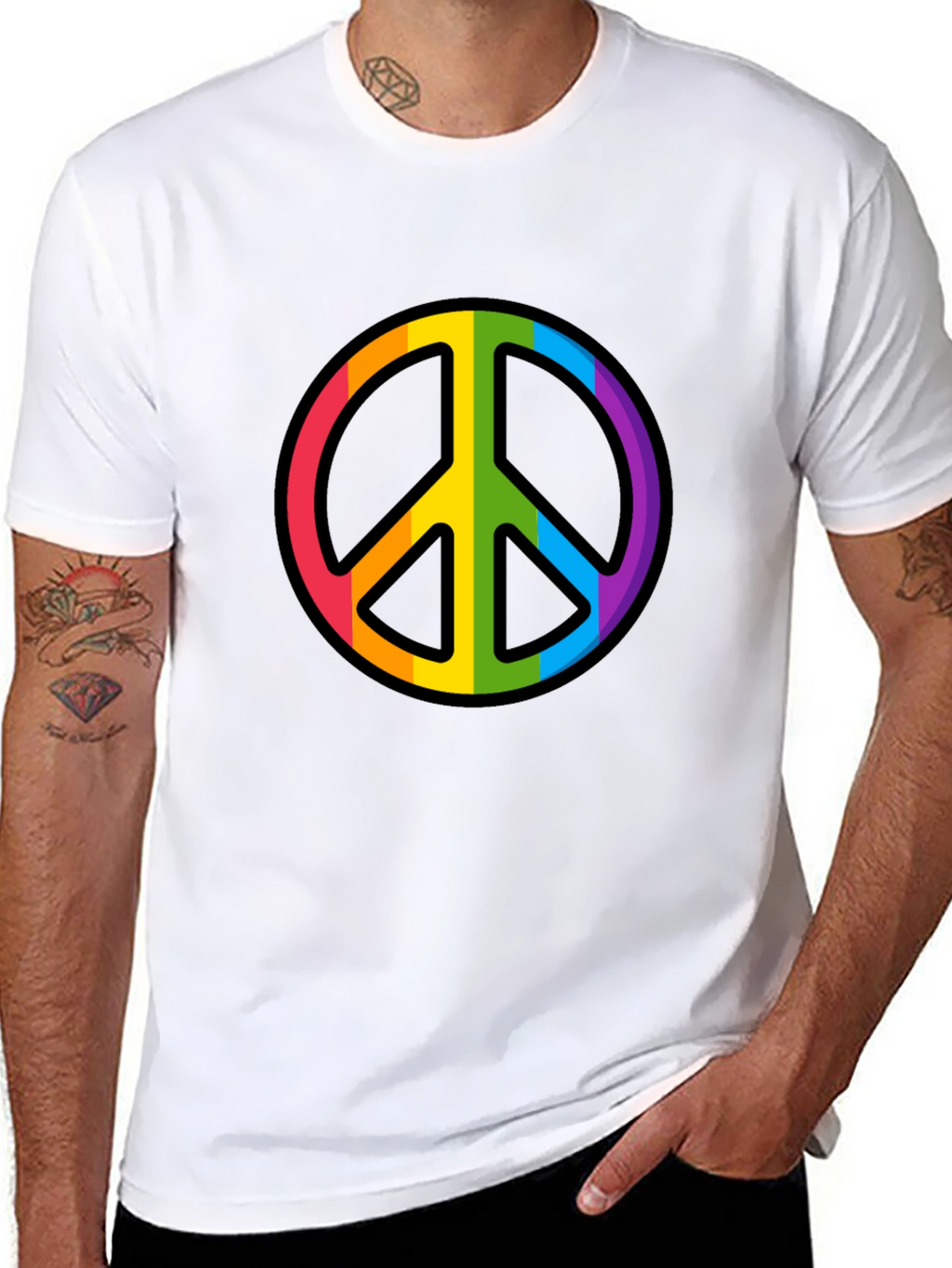 Rainbow Peace Sign Black T-Shirt