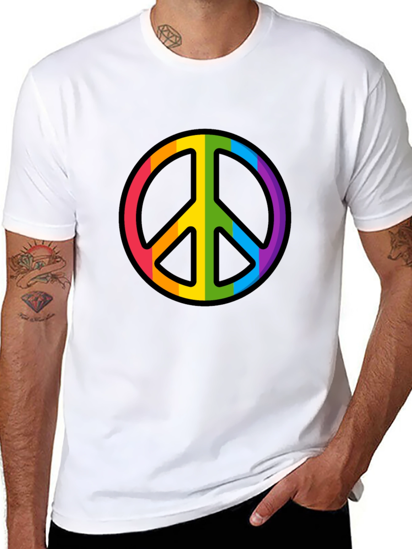 Rainbow Peace Sign Black T-Shirt