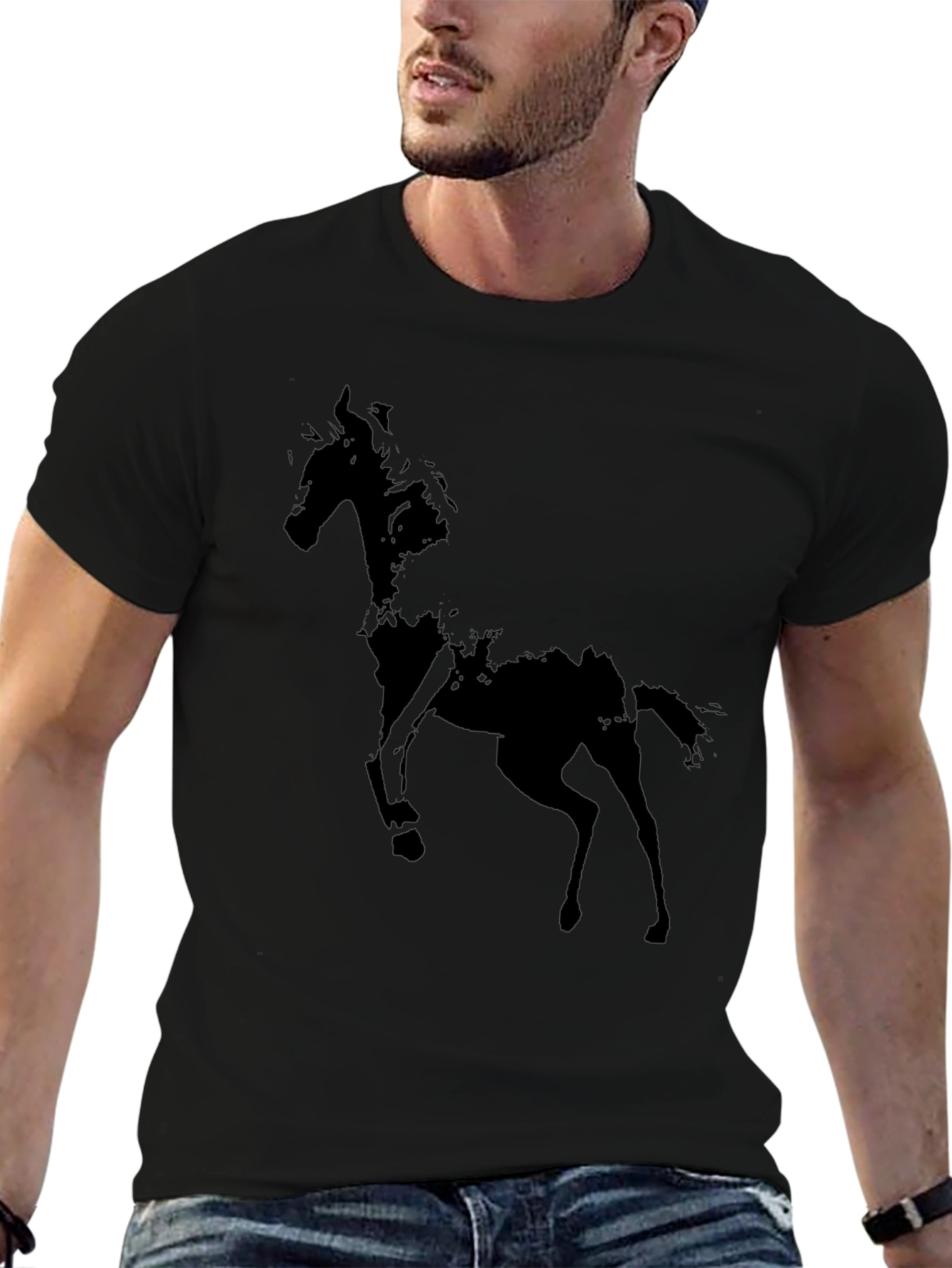 Abstract Horse Graphic Black T-Shirt