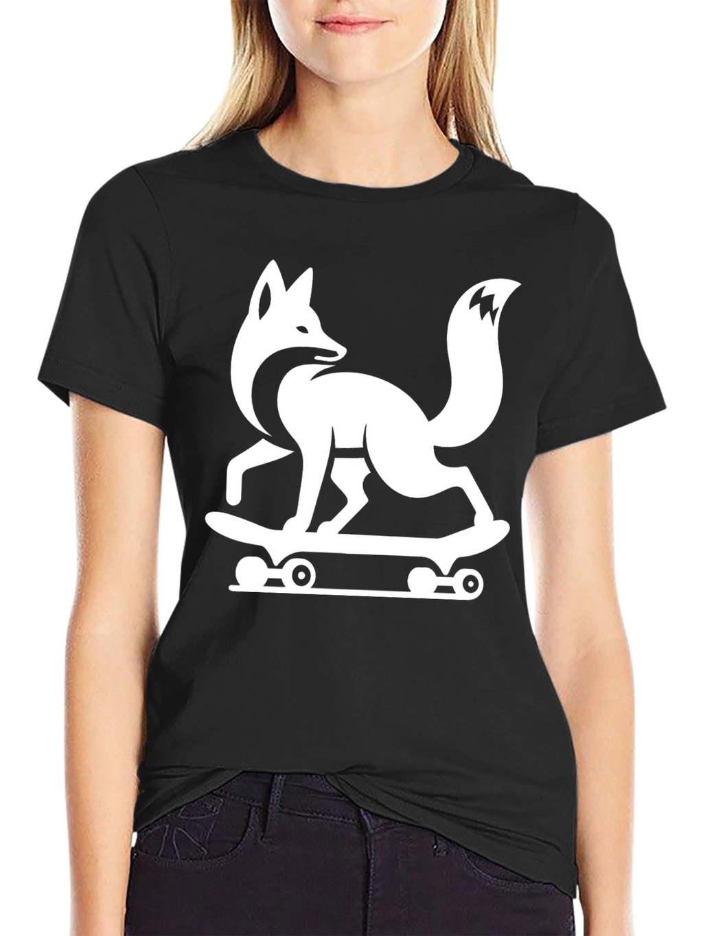 Cool Fox Skateboard Graphic Tee - Black Cotton