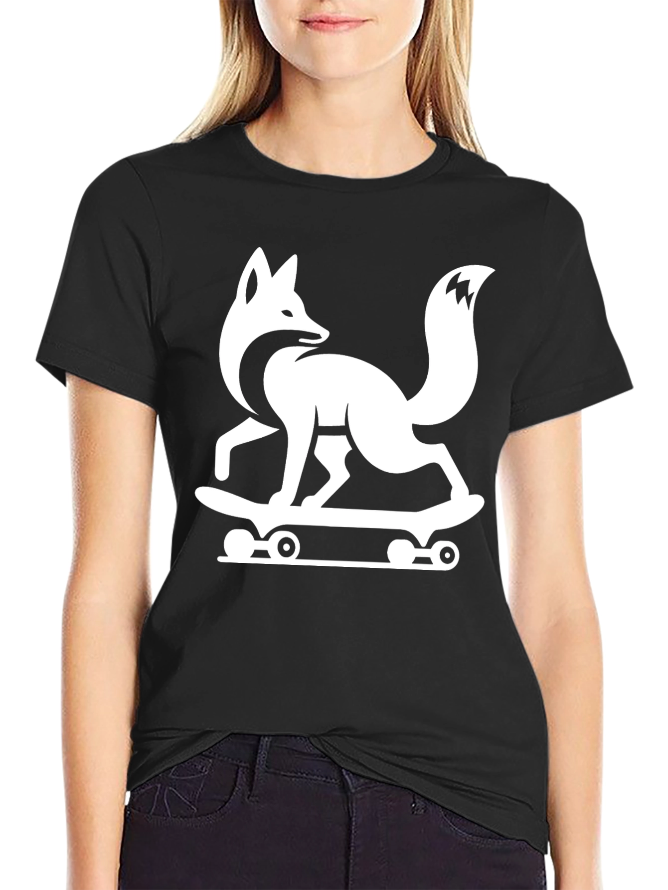 Cool Fox Skateboard Graphic Tee - Black Cotton
