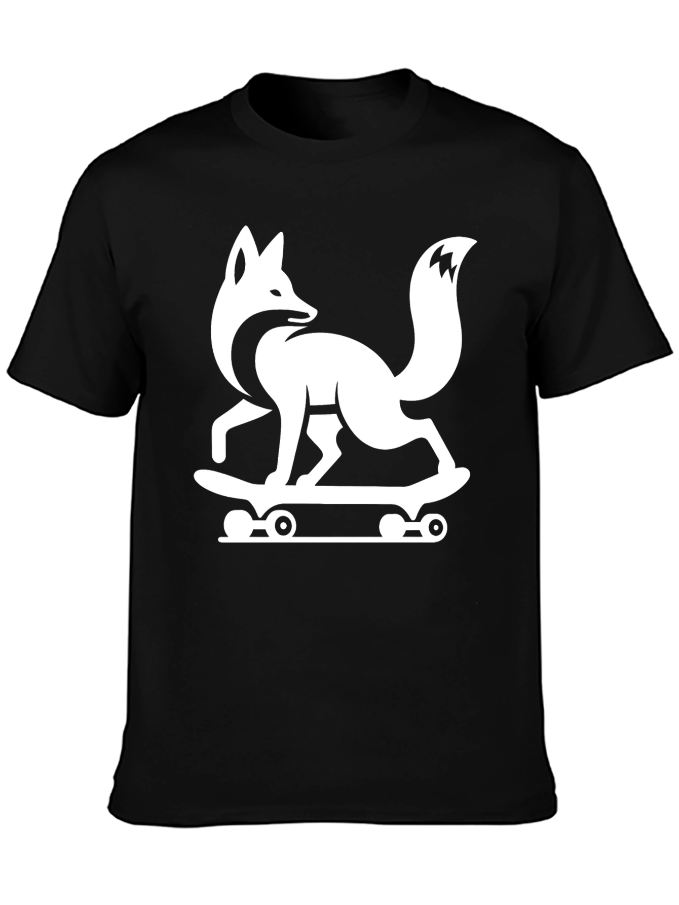 Cool Fox Skateboard Graphic Tee - Black Cotton