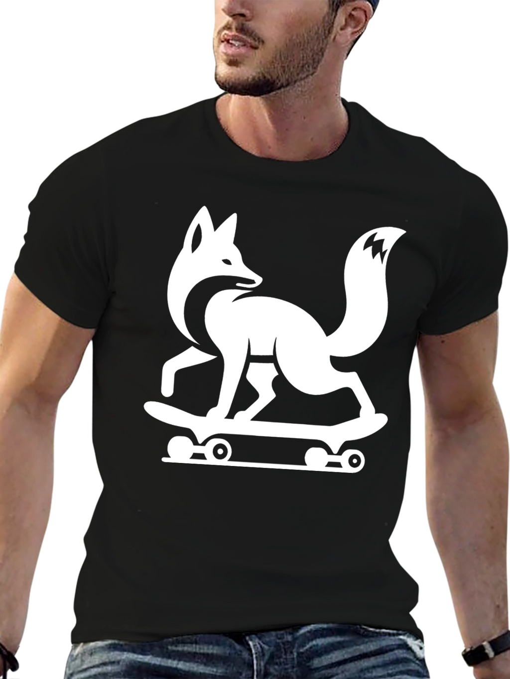 Cool Fox Skateboard Graphic Tee - Black Cotton