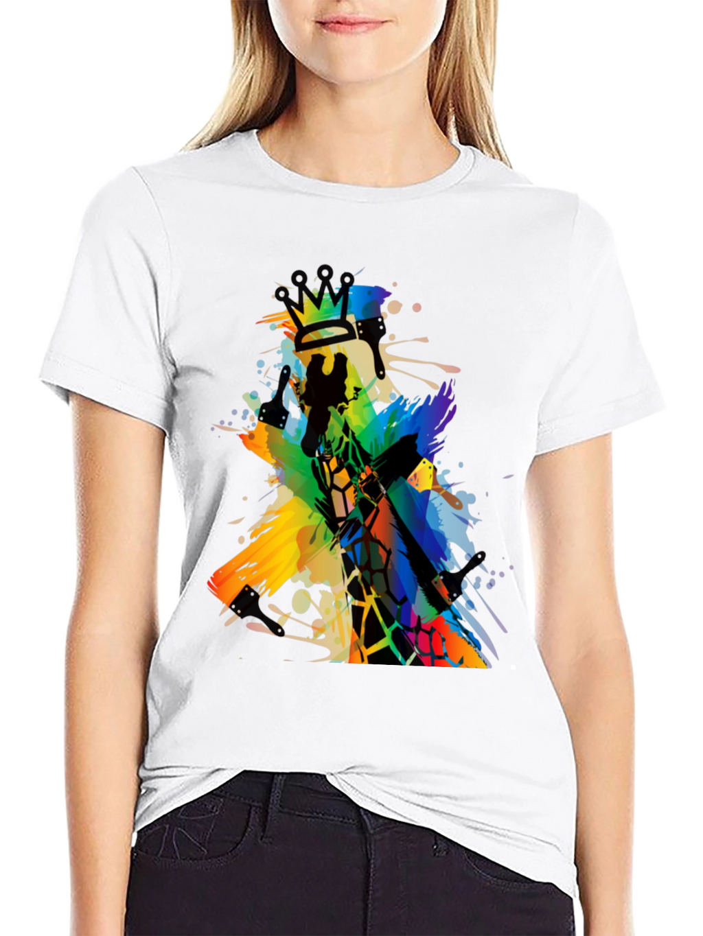 Abstract Giraffe King Mens Black T-Shirt