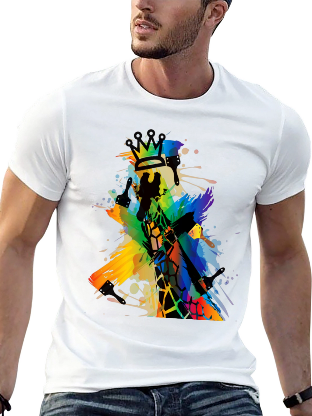 Abstract Giraffe King Mens Black T-Shirt