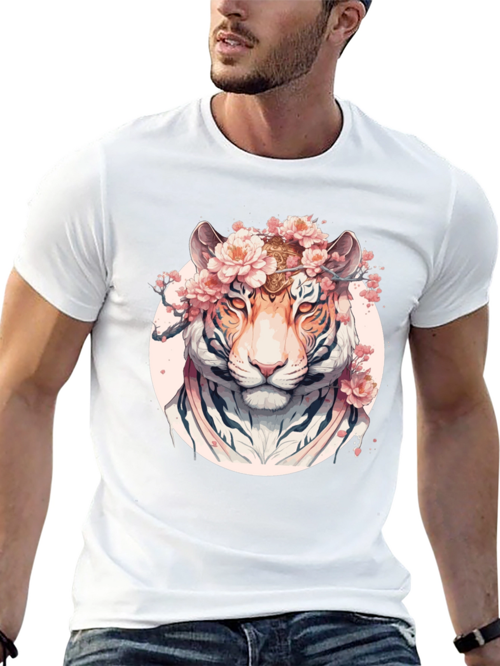 Floral Tiger Graphic Black T-Shirt