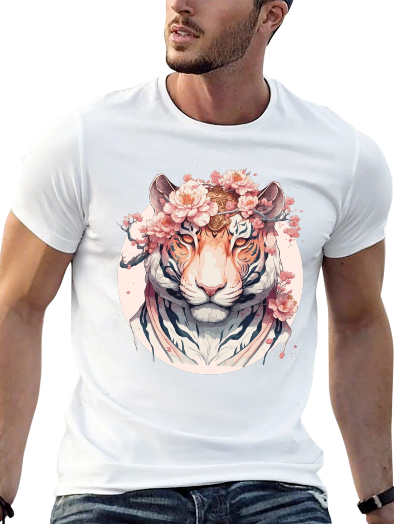 Floral Tiger Graphic Black T-Shirt