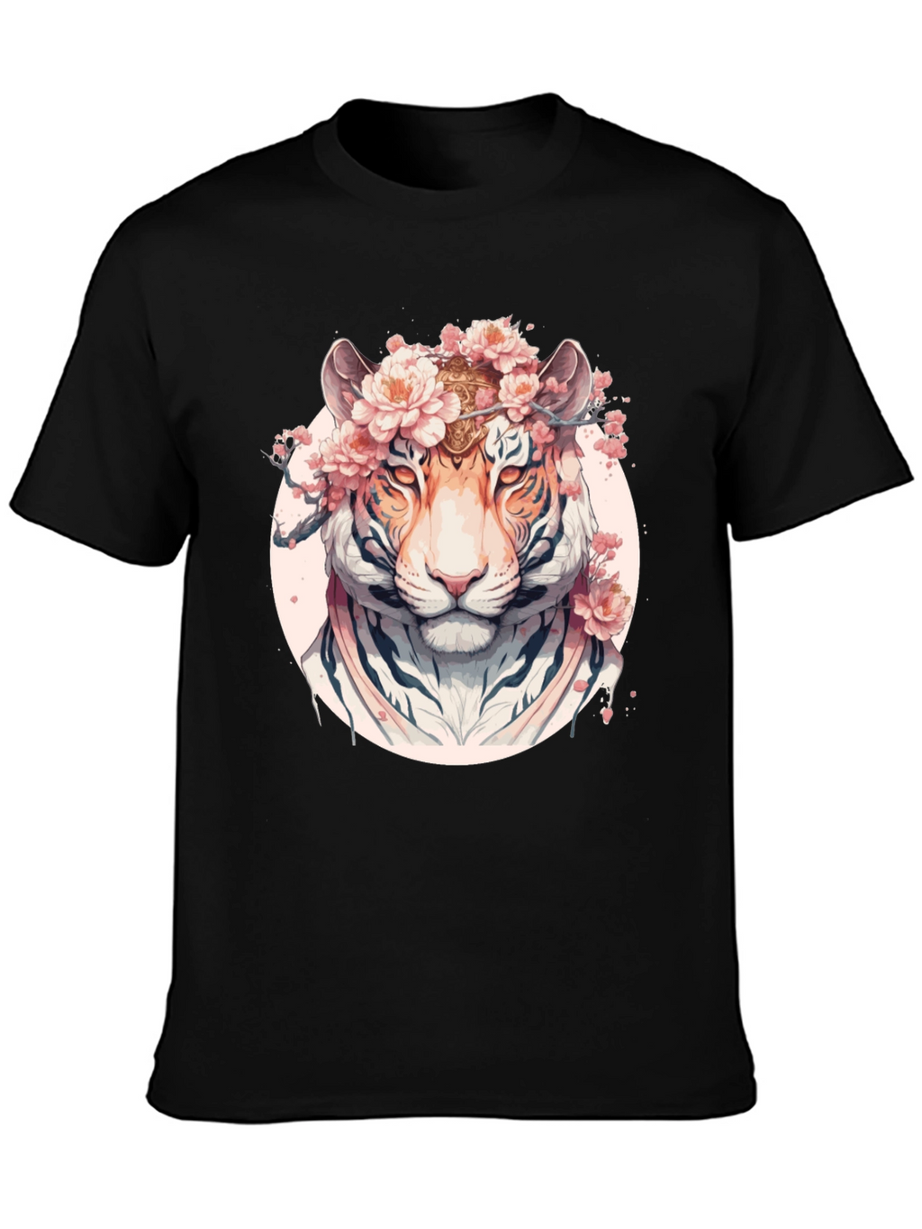 Floral Tiger Graphic Black T-Shirt