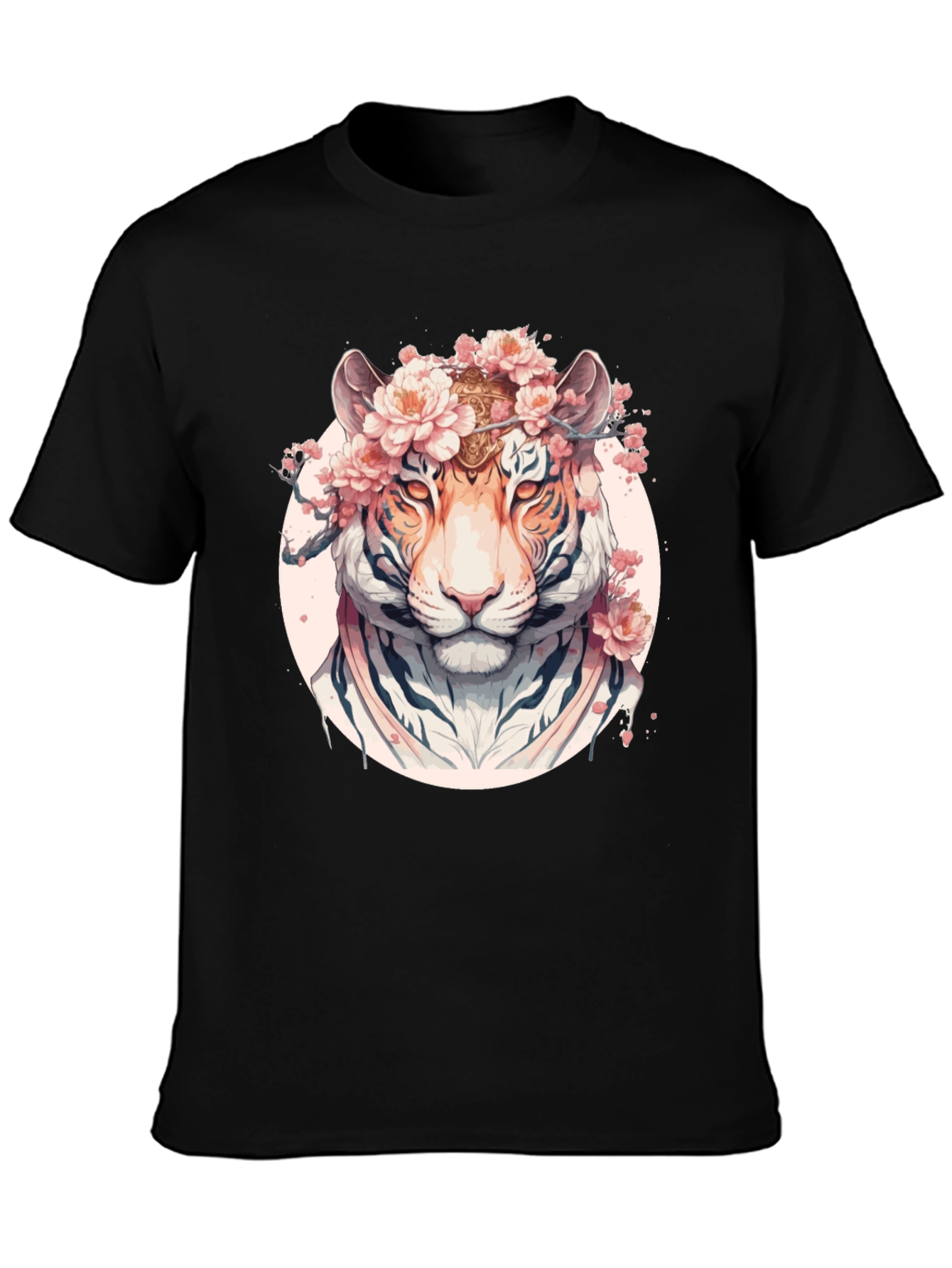 Floral Tiger Graphic Black T-Shirt
