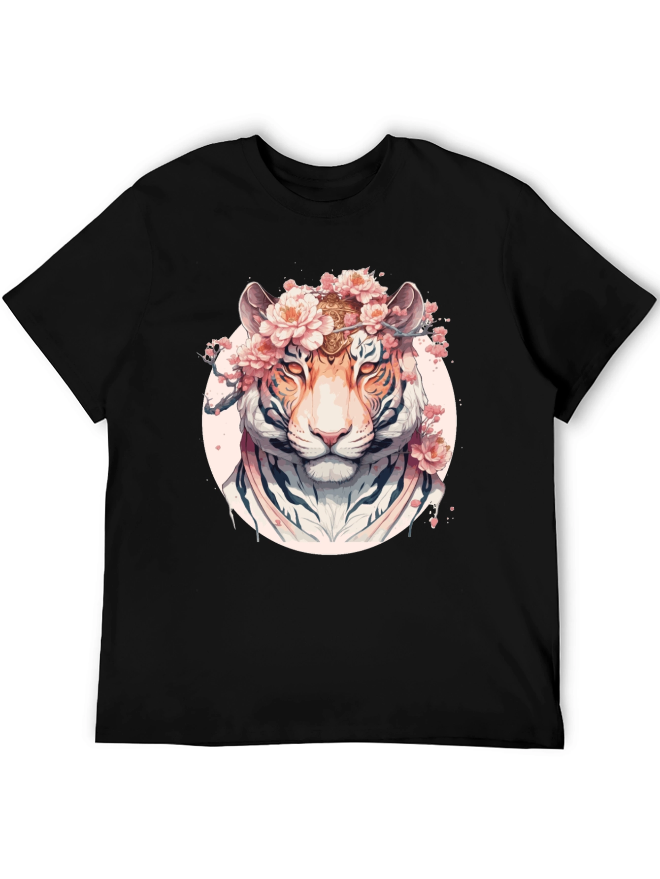 Floral Tiger Graphic Black T-Shirt