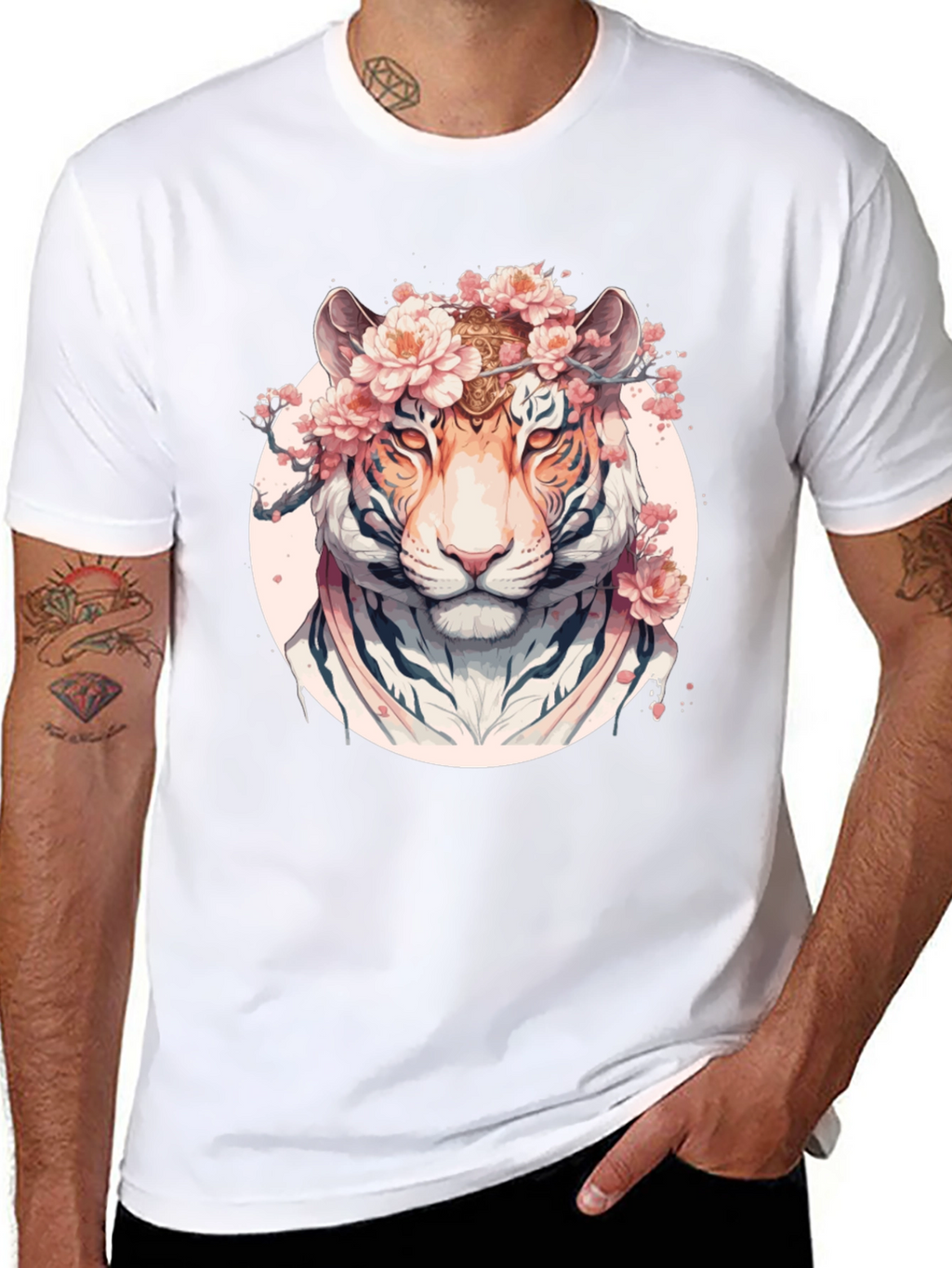 Floral Tiger Graphic Black T-Shirt