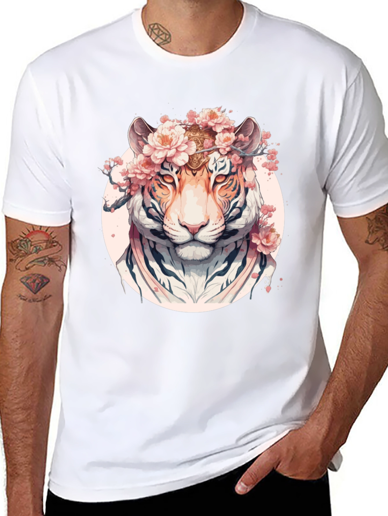 Floral Tiger Graphic Black T-Shirt