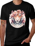 Floral Tiger Graphic Black T-Shirt