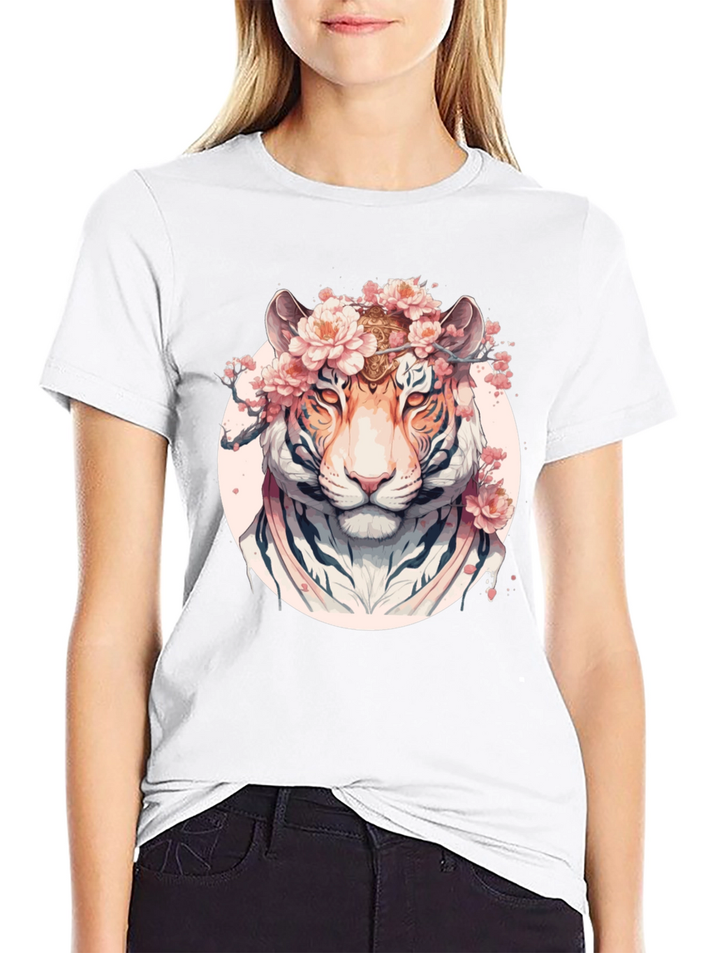 Floral Tiger Graphic Black T-Shirt
