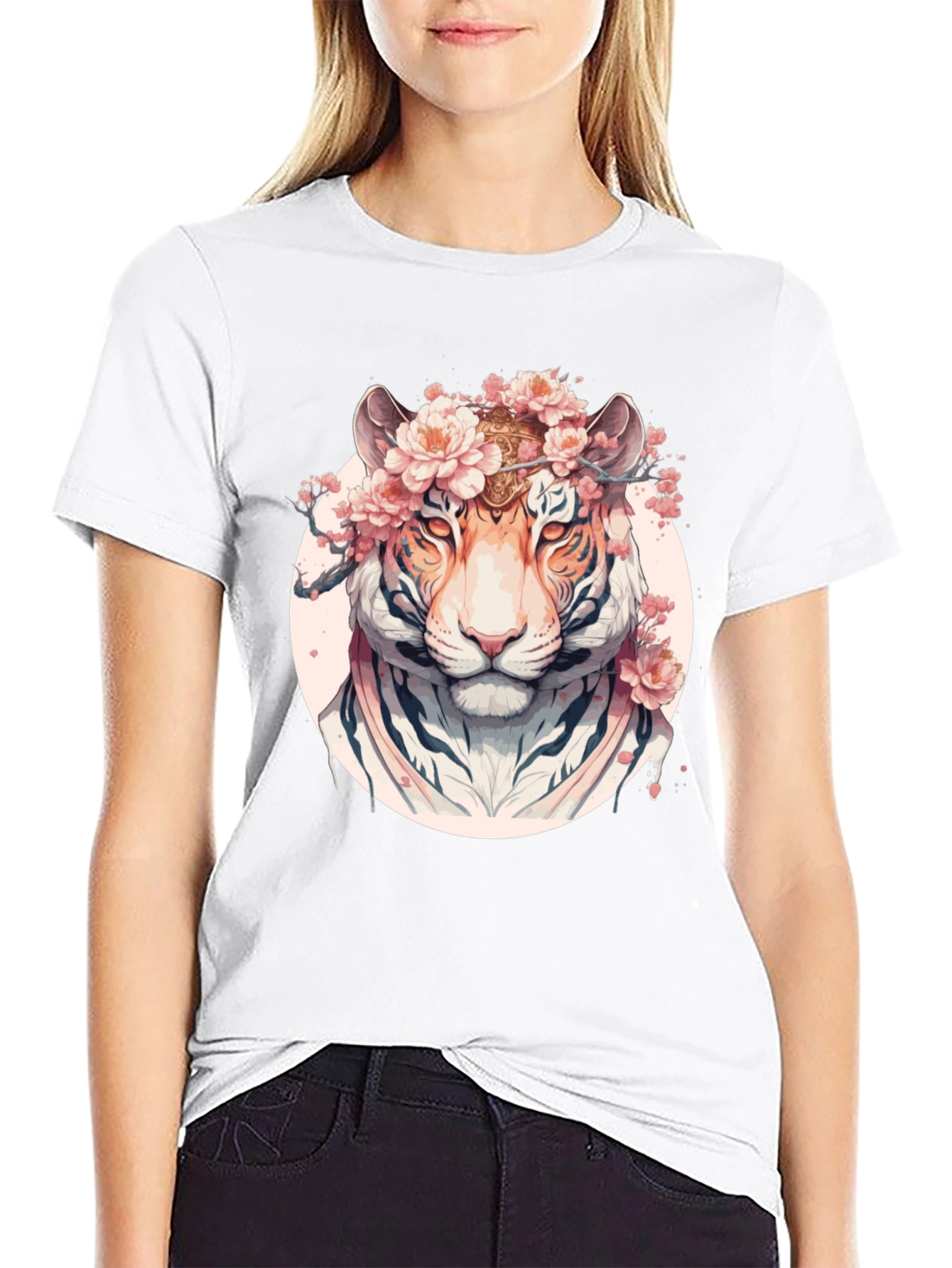 Floral Tiger Graphic Black T-Shirt